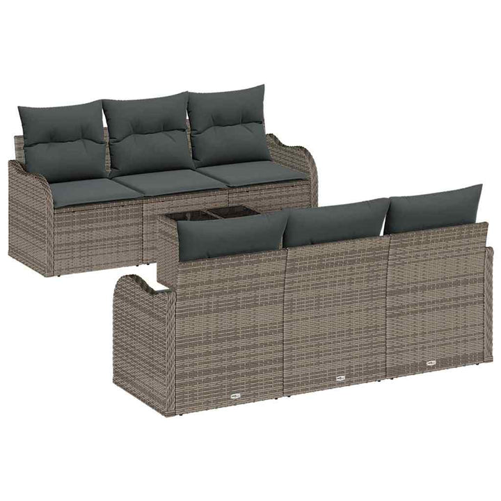 Havesofa Sæt med pude 7 pcs Grå Poly Rattan og Stål og Glas
