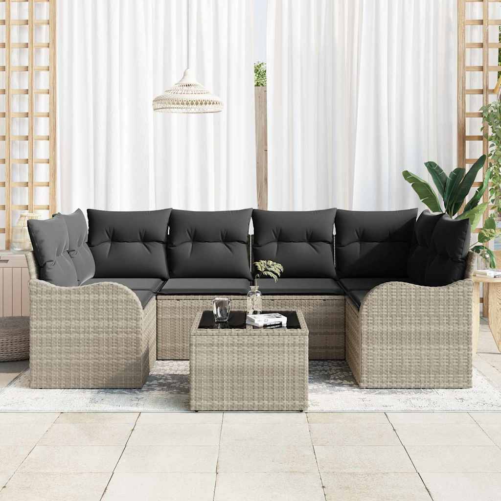 Havesofa Sæt med pude med opbevaring 7 pcs Lysegrå og mørkegrå
