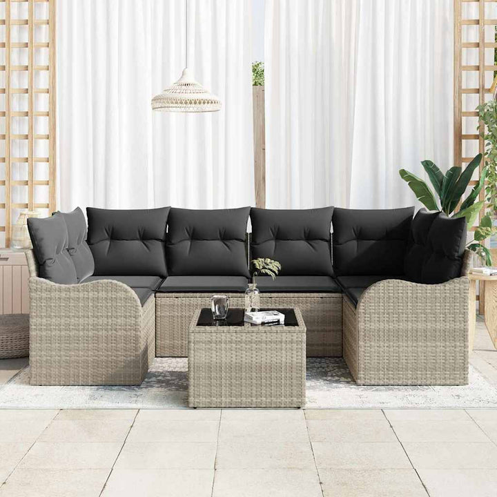 Havesofa Sæt med pude med opbevaring 7 pcs Lysegrå og mørkegrå