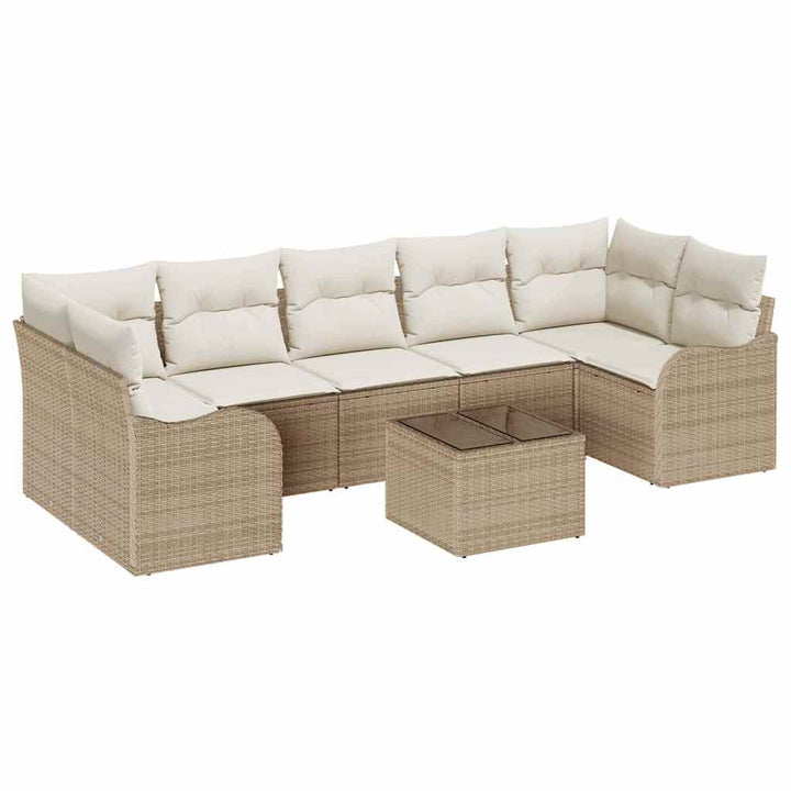 Havesofa Sæt 8 pcs Beige og creme Poly Rattan og Stål og Glas