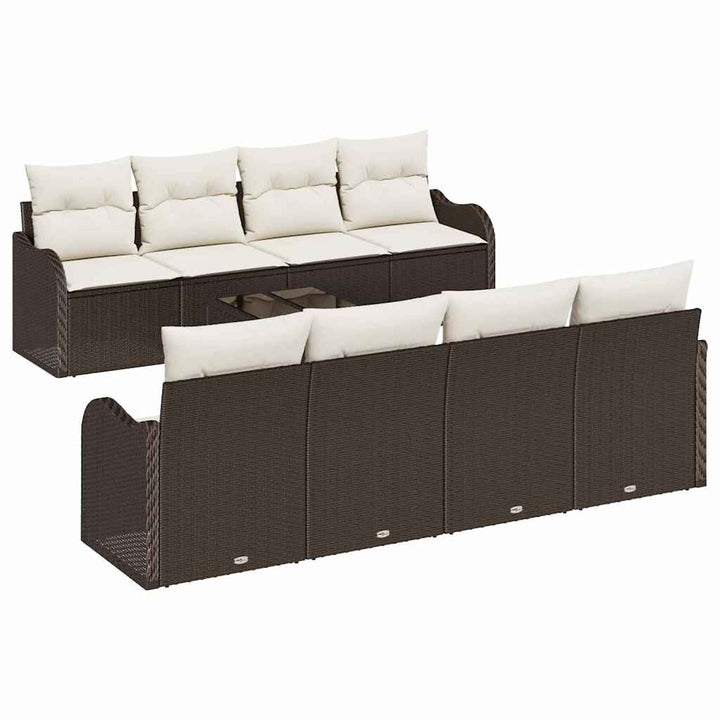 Havesofa Sæt 9 pcs Brun og Creme Poly Rattan og Stål og Glas