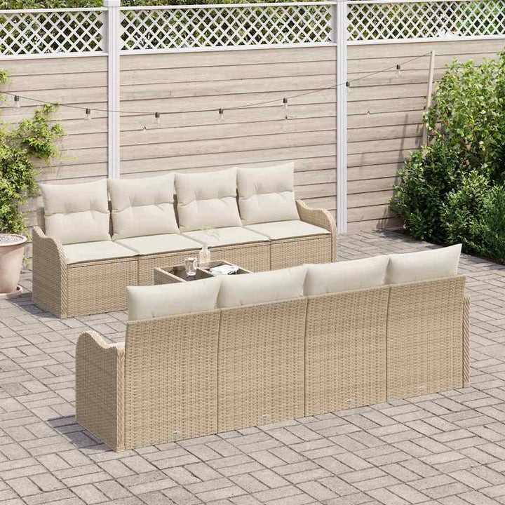 Havesofa Sæt 9 pcs Beige og creme Poly Rattan og Stål og Glas