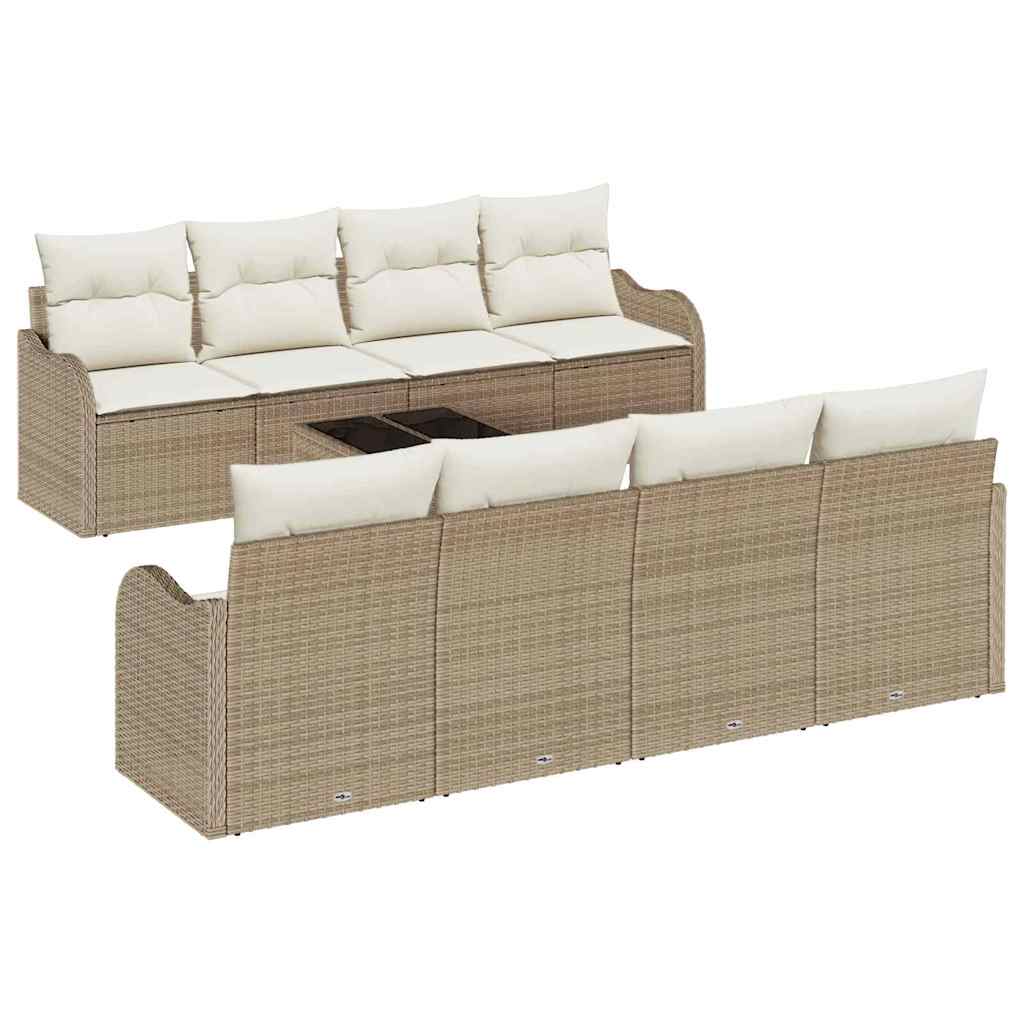 Havesofa Sæt 9 pcs Beige og creme Poly Rattan og Stål og Glas