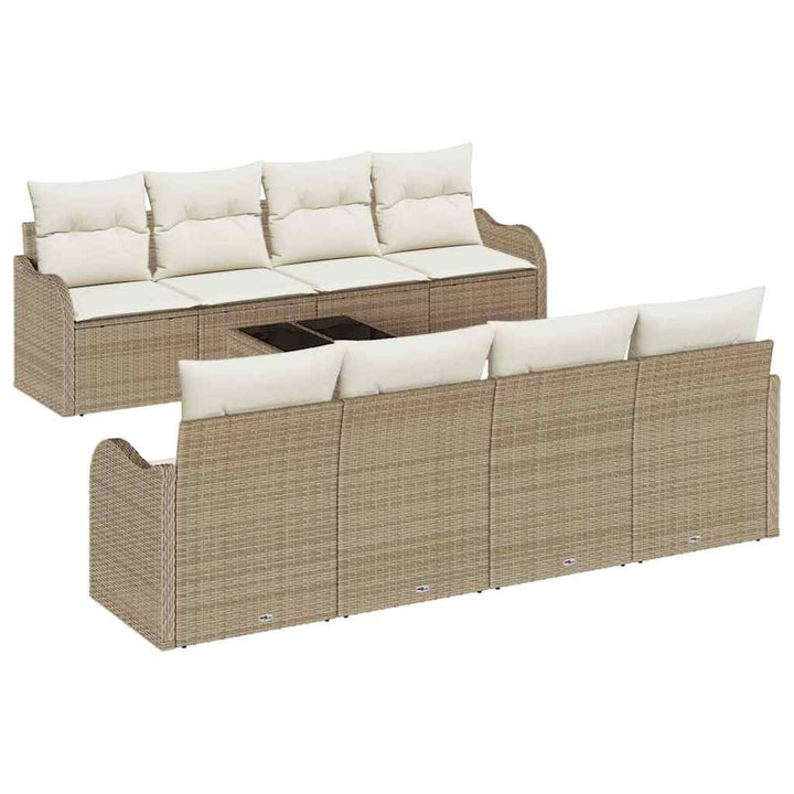 Havesofa Sæt 9 pcs Beige og creme Poly Rattan og Stål og Glas