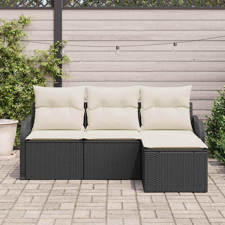 Havesofa Sæt med opbevaring 4 pcs Sort polyrattan