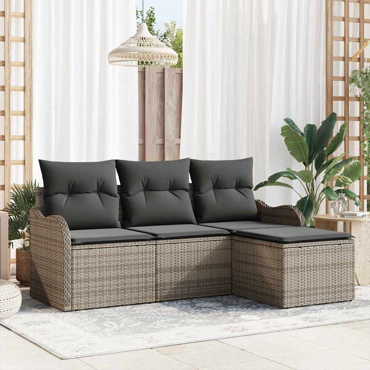 Havesofa Sæt med opbevaring 4 pcs Grå polyrattan