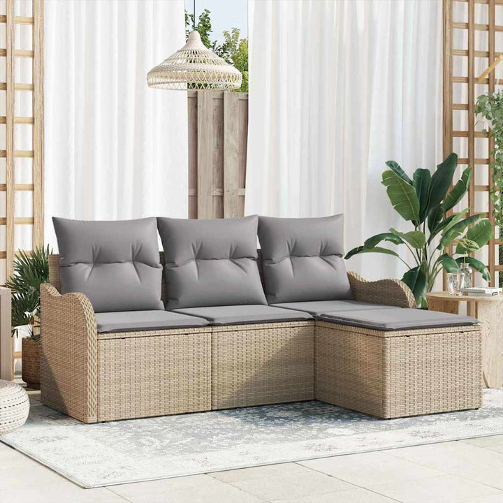 Havesofa Sæt med opbevaring 4 pcs Beige polyrattan