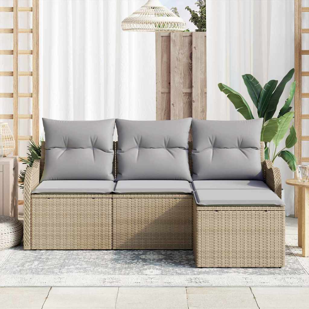 Havesofa Sæt med opbevaring 4 pcs Beige polyrattan