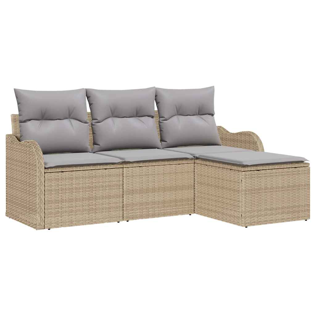 Havesofa Sæt med opbevaring 4 pcs Beige polyrattan