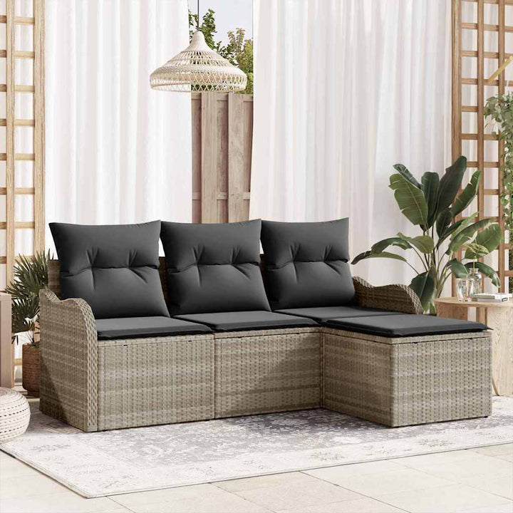 Havesofa Sæt med opbevaring 4 pcs Lysegrå polyrattan