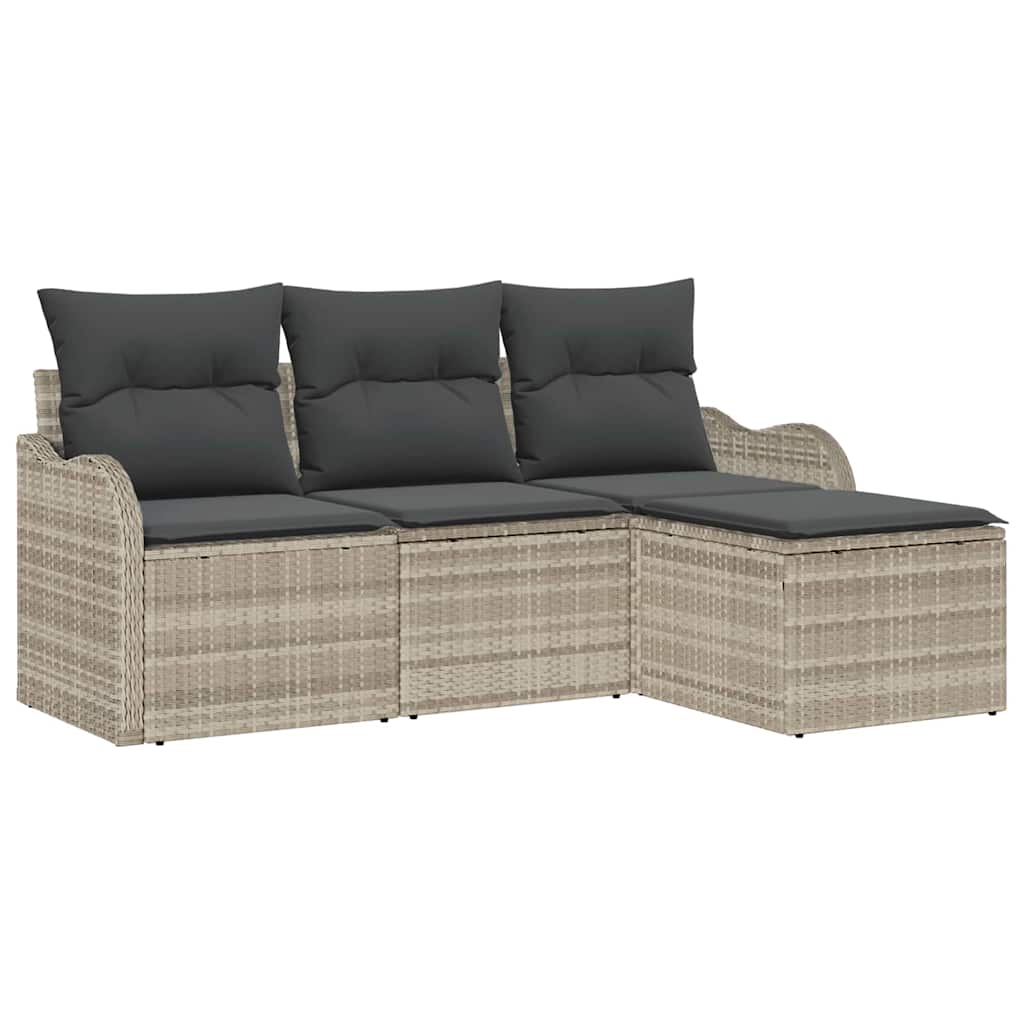 Havesofa Sæt med opbevaring 4 pcs Lysegrå polyrattan
