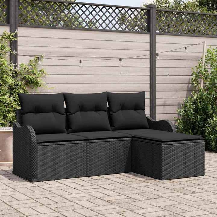 Havesofa Sæt med opbevaring 4 pcs Sort polyrattan