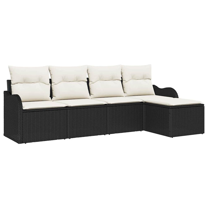 Havesofa Sæt med pude med opbevaring 5 pcs Sort Poly rattan