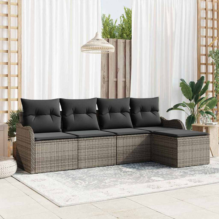 Havesofa Sæt med pude med opbevaring 5 pcs Grå Poly rattan