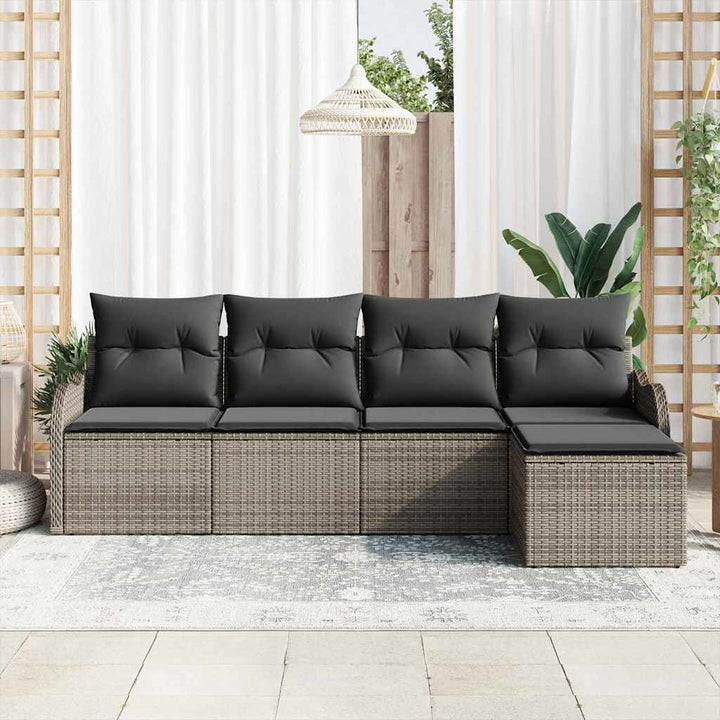 Havesofa Sæt med pude med opbevaring 5 pcs Grå Poly rattan