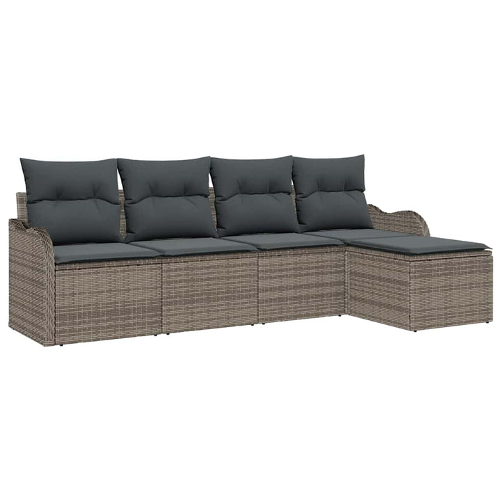 Havesofa Sæt med pude med opbevaring 5 pcs Grå Poly rattan