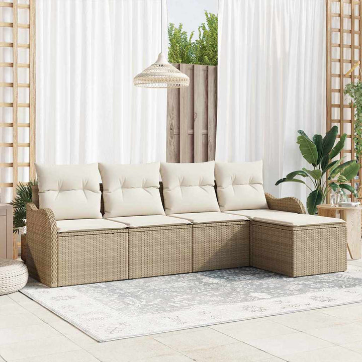Havesofa Sæt med pude med opbevaring 5 pcs Beige Poly rattan