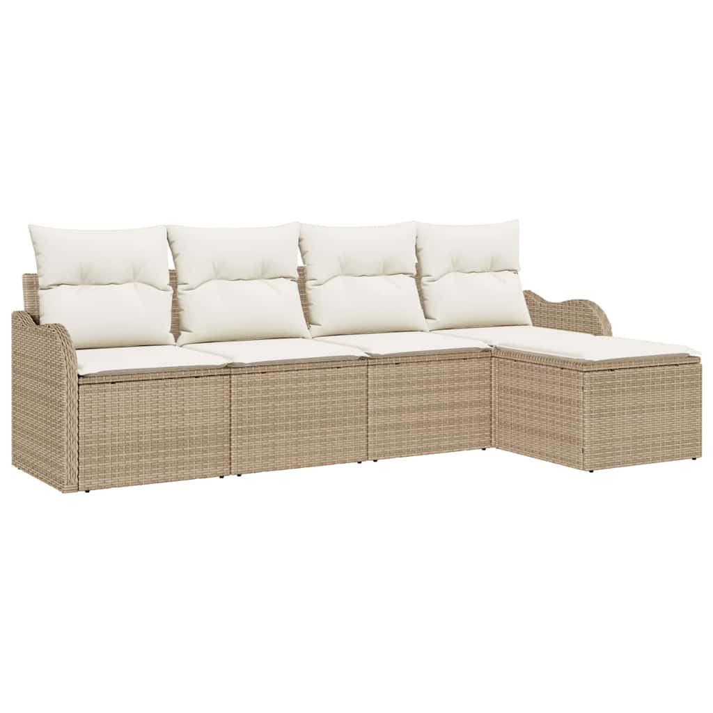 Havesofa Sæt med pude med opbevaring 5 pcs Beige Poly rattan