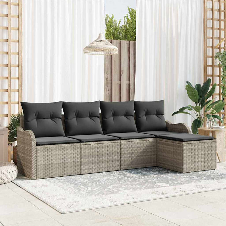 Havesofa Sæt med pude med opbevaring 5 pcs Lysegrå Poly rattan