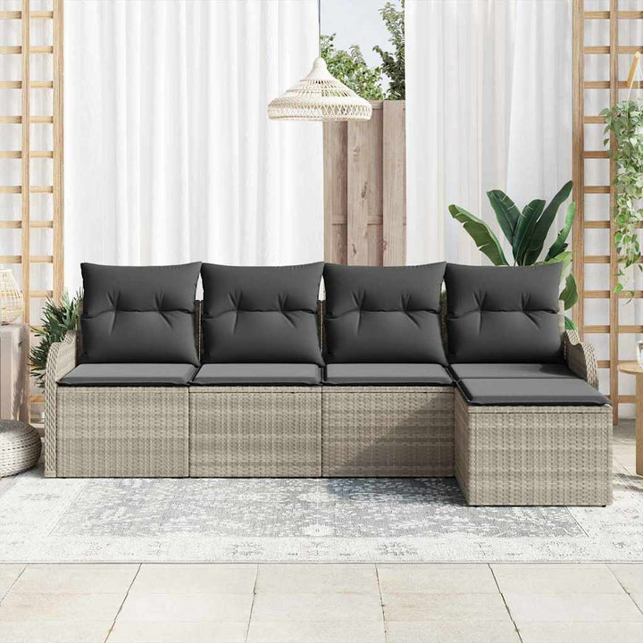 Havesofa Sæt med pude med opbevaring 5 pcs Lysegrå Poly rattan