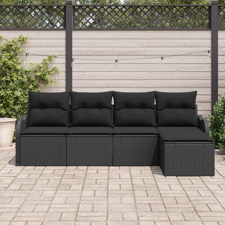Havesofa Sæt med opbevaring 5 pcs Sort polyrattan