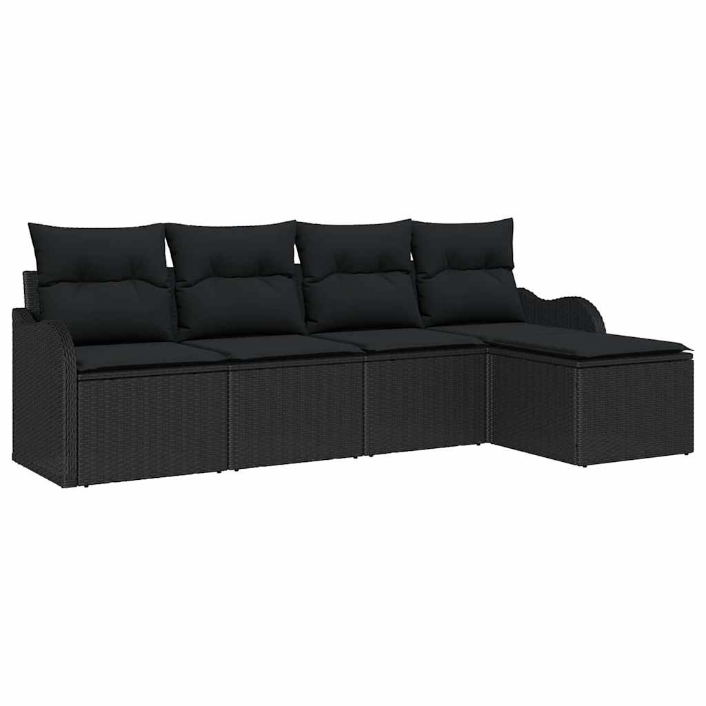 Havesofa Sæt med opbevaring 5 pcs Sort polyrattan