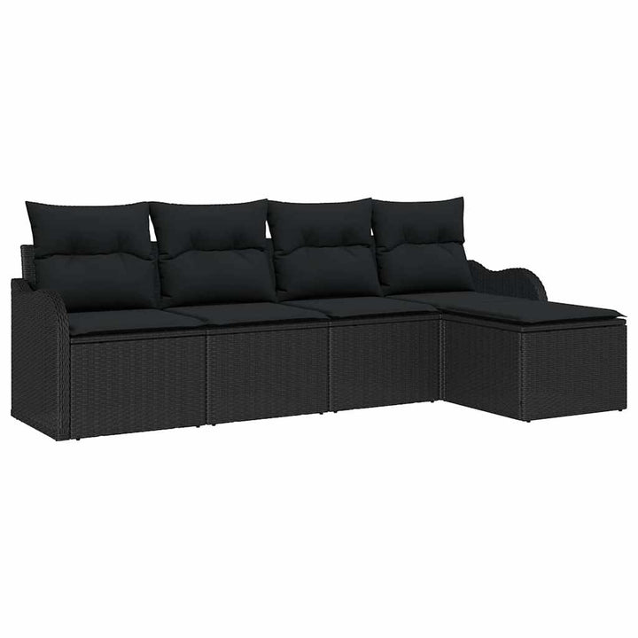 Havesofa Sæt med opbevaring 5 pcs Sort polyrattan