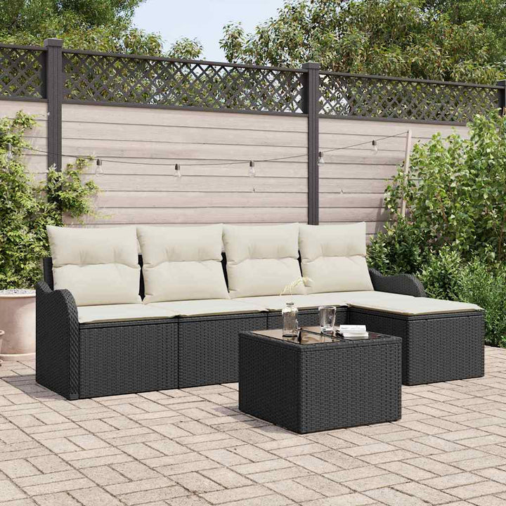 Havesofa Sæt med opbevaring 6 pcs Brun polyrattan