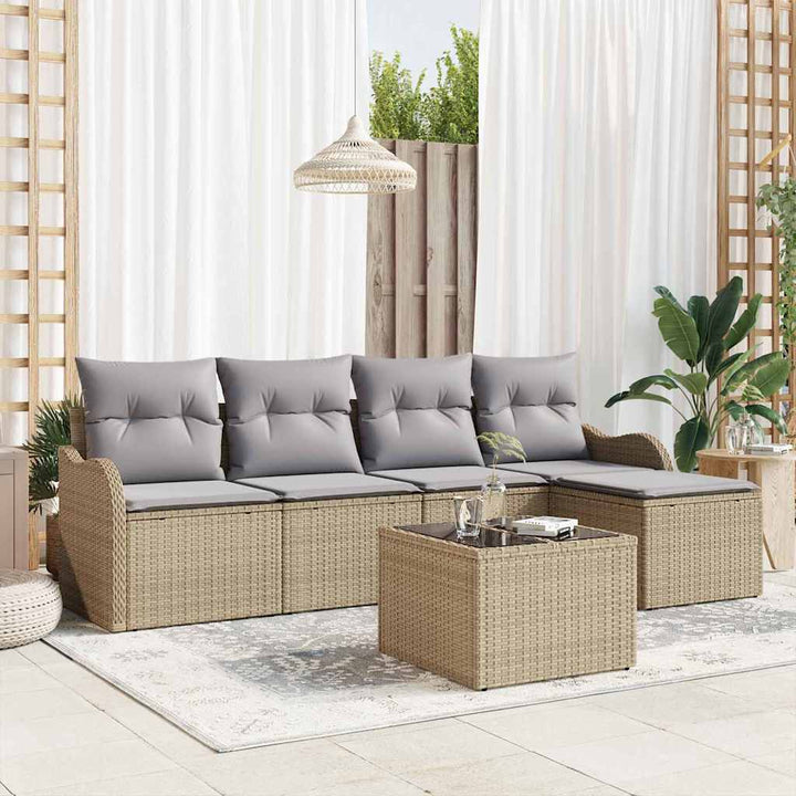 Havesofa Sæt med pude med opbevaring 6 pcs Sort Poly rattan