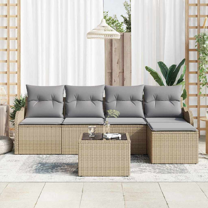 Havesofa Sæt med pude med opbevaring 6 pcs Sort Poly rattan