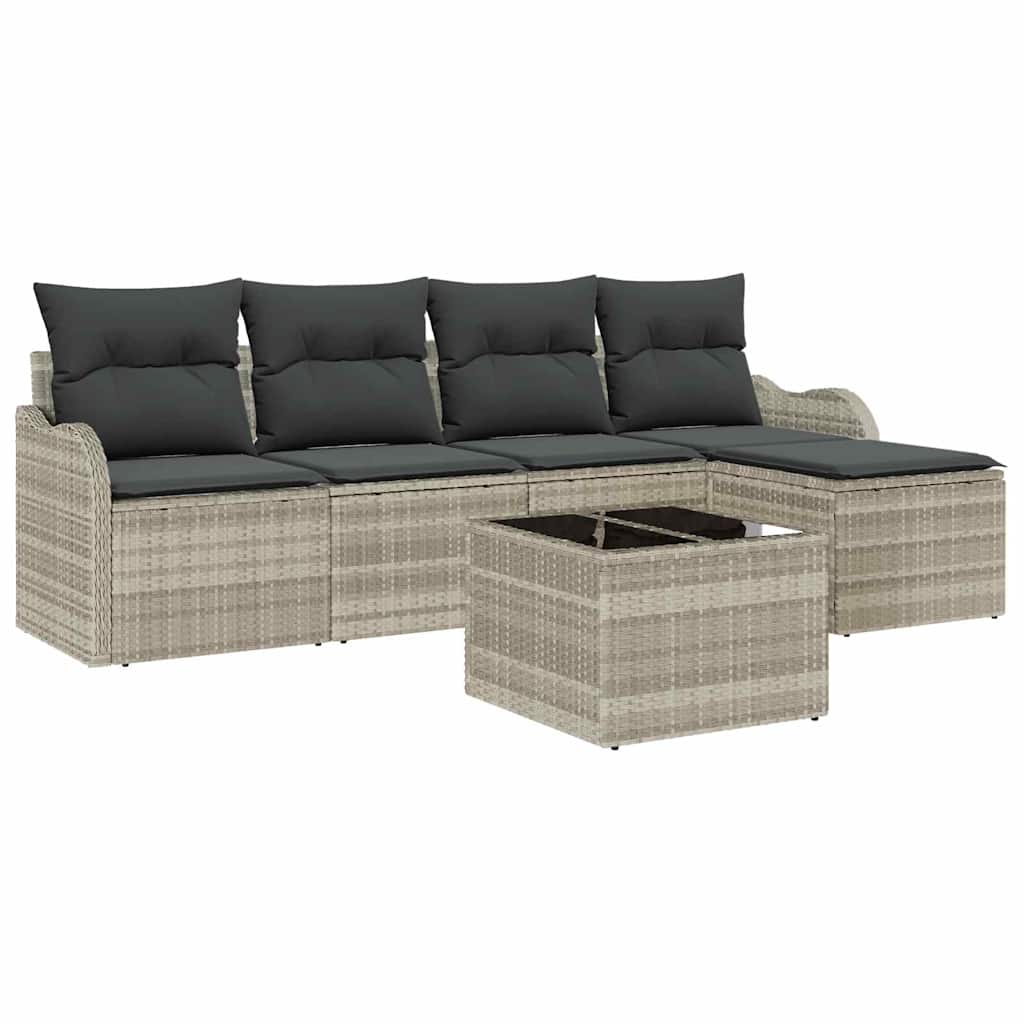 Havesofa Sæt 6 stk. Lysegrå polyrattan