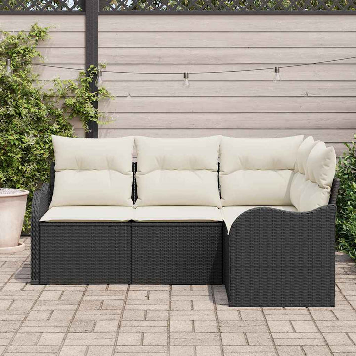 Havesofa Sæt med opbevaring 4 pcs Sort polyrattan
