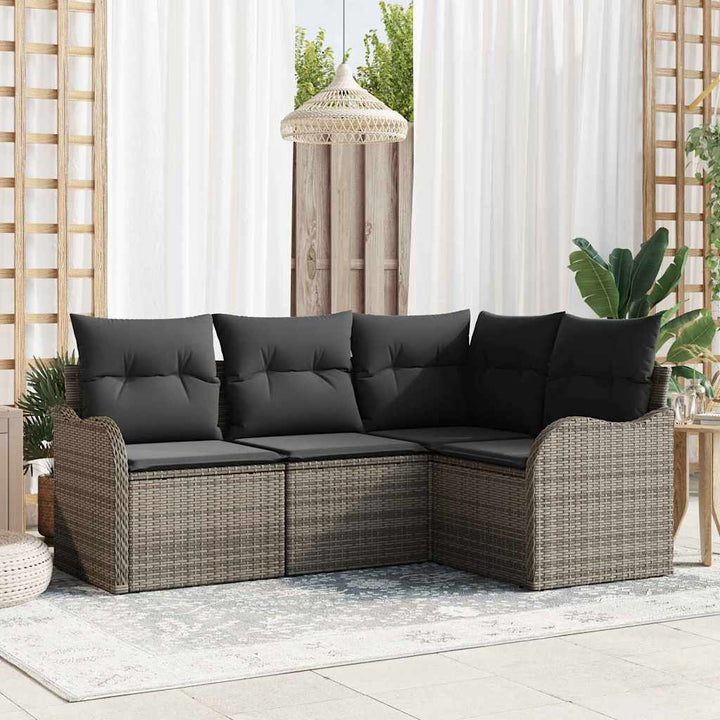 Havesofa Sæt med opbevaring 4 pcs Grå polyrattan