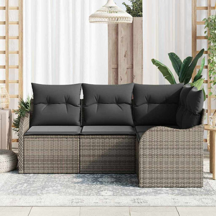 Havesofa Sæt med opbevaring 4 pcs Grå polyrattan