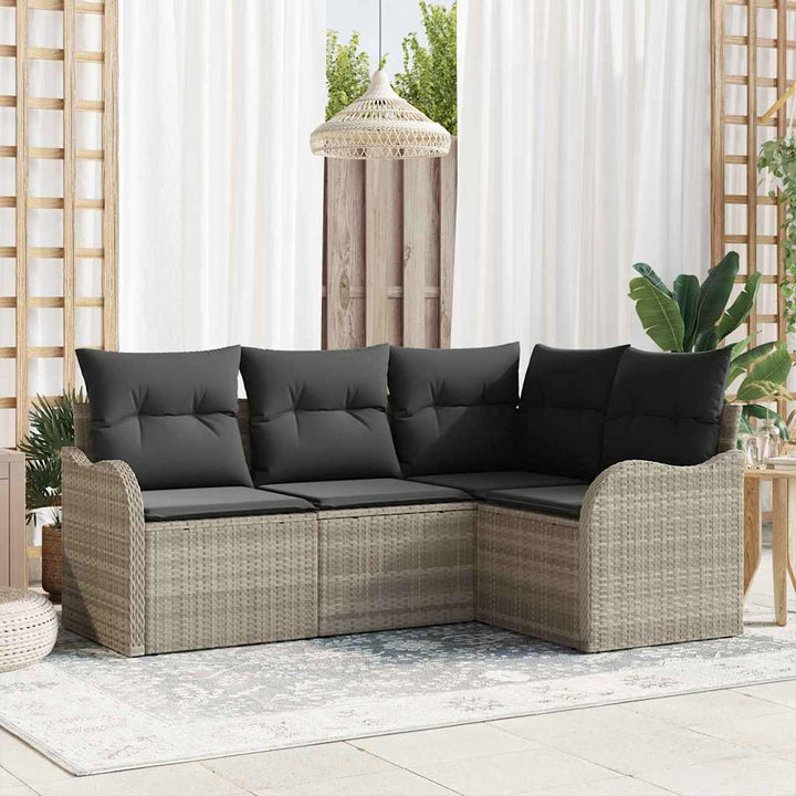 Havesofa Sæt med opbevaring 4 pcs Lysegrå polyrattan