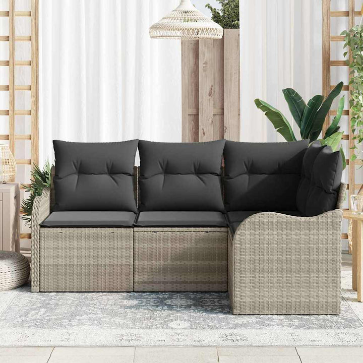 Havesofa Sæt med opbevaring 4 pcs Lysegrå polyrattan