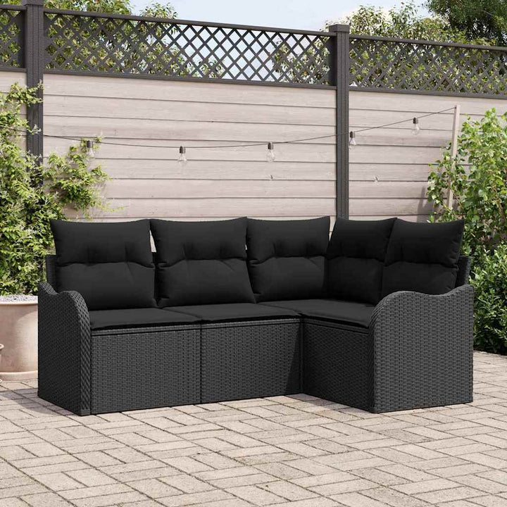 Havesofa Sæt med opbevaring 4 pcs Sort polyrattan