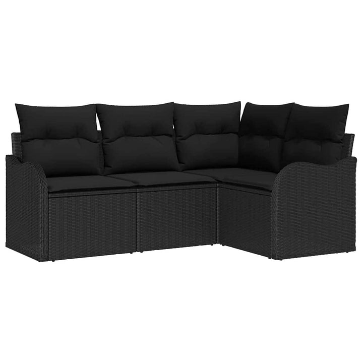 Havesofa Sæt med opbevaring 4 pcs Sort polyrattan
