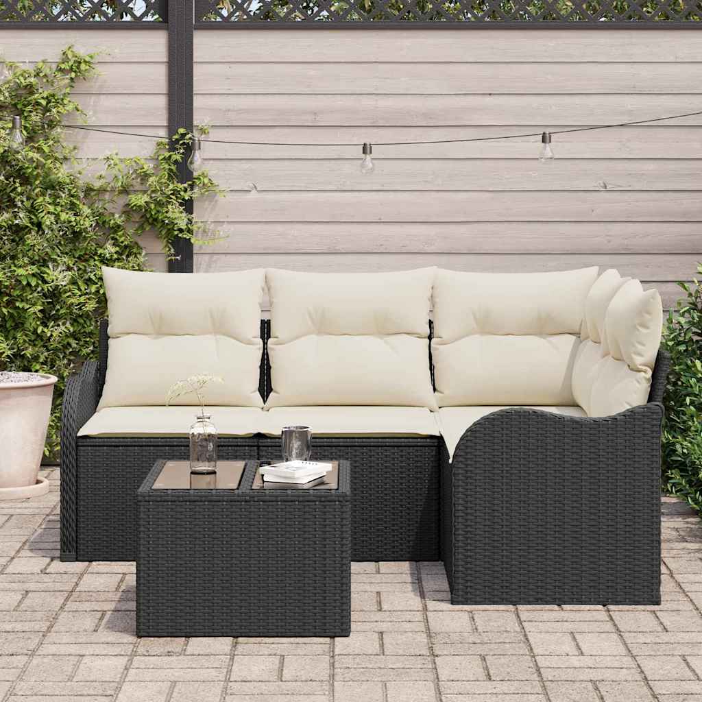 Havesofa Sæt med opbevaring 5 pcs Brun polyrattan