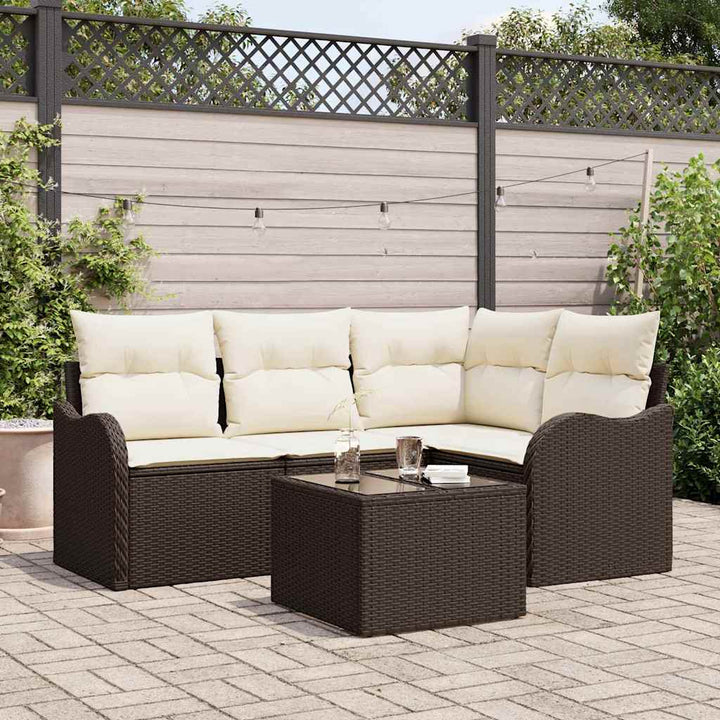 Havesofa Sæt med opbevaring 5 pcs Grå polyrattan