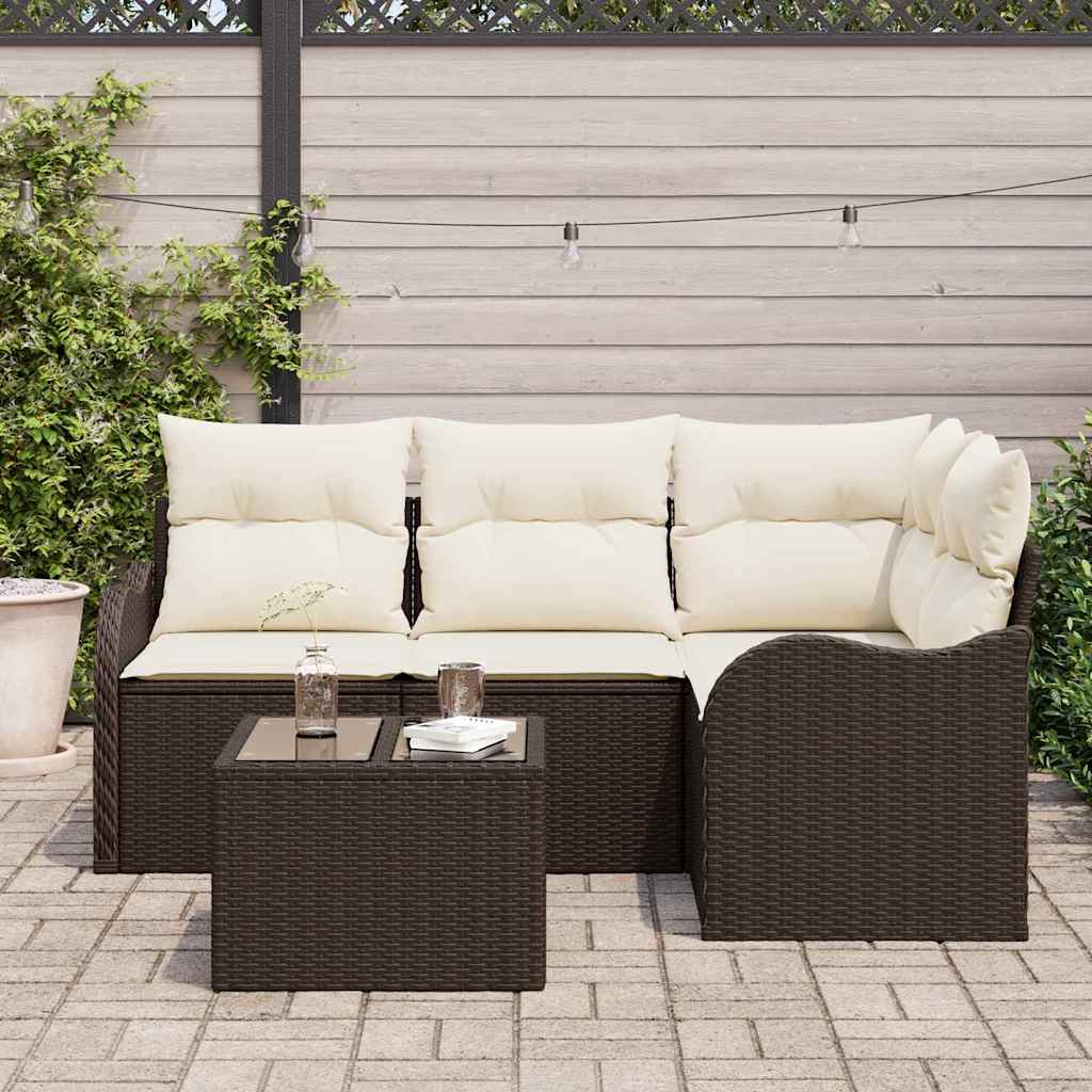 Havesofa Sæt med opbevaring 5 pcs Grå polyrattan