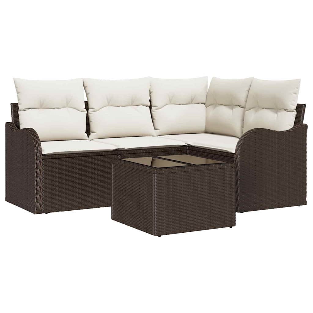 Havesofa Sæt med opbevaring 5 pcs Grå polyrattan