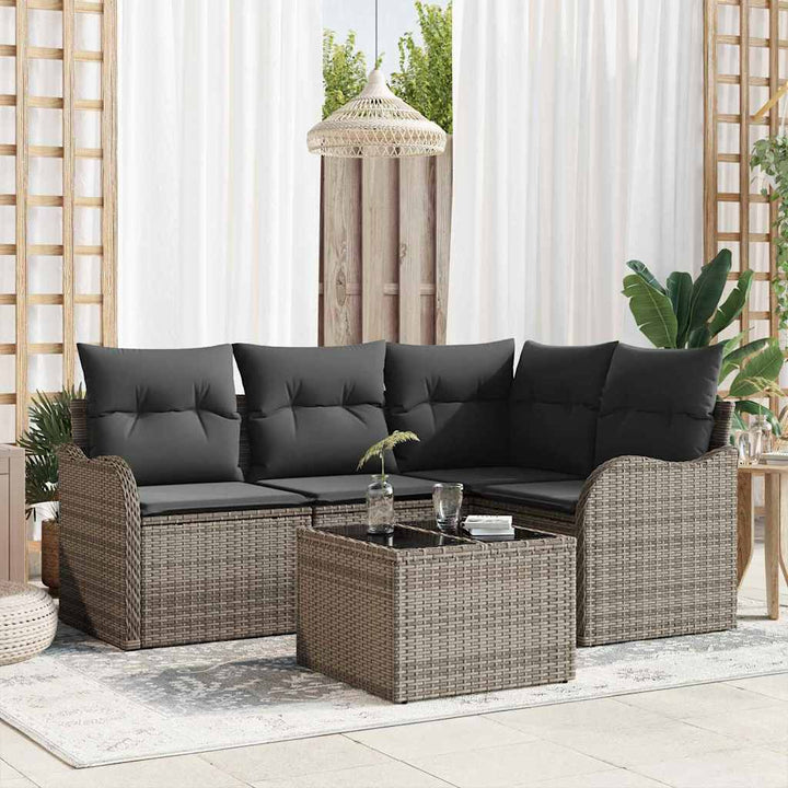 Havesofa Sæt 5 stk. Sort polyrattan