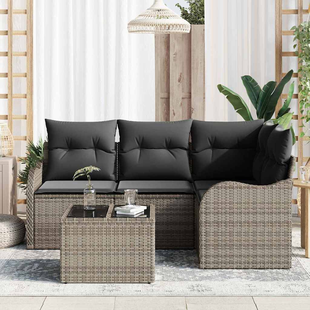 Havesofa Sæt med opbevaring 5 pcs Sort polyrattan