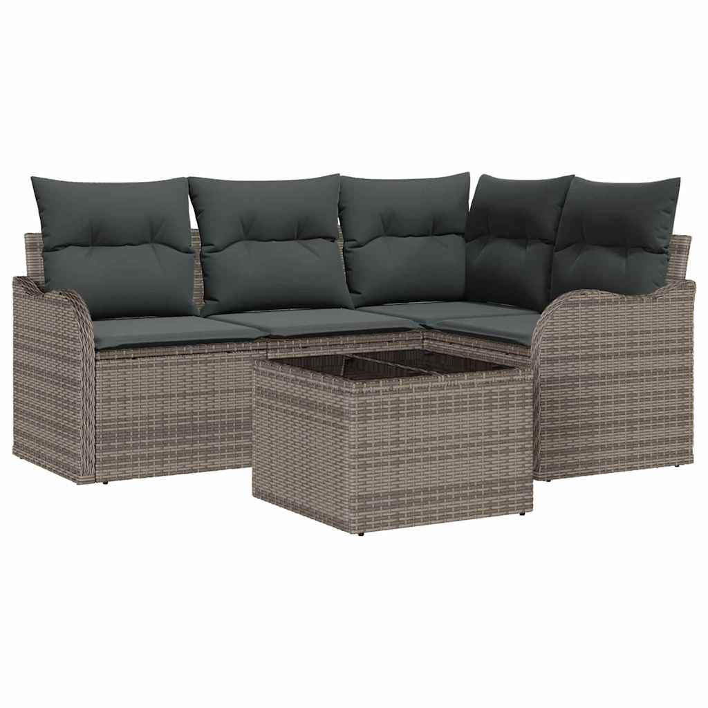 Havesofa Sæt med opbevaring 5 pcs Sort polyrattan