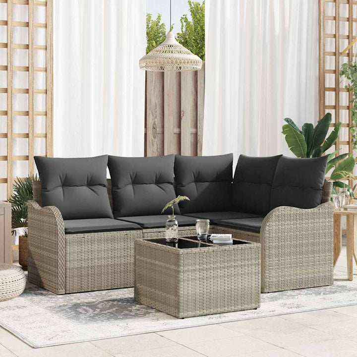 Havesofa Sæt med opbevaring 5 pcs Grå polyrattan