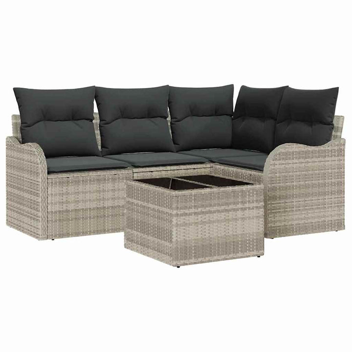 Havesofa Sæt med opbevaring 5 pcs Grå polyrattan