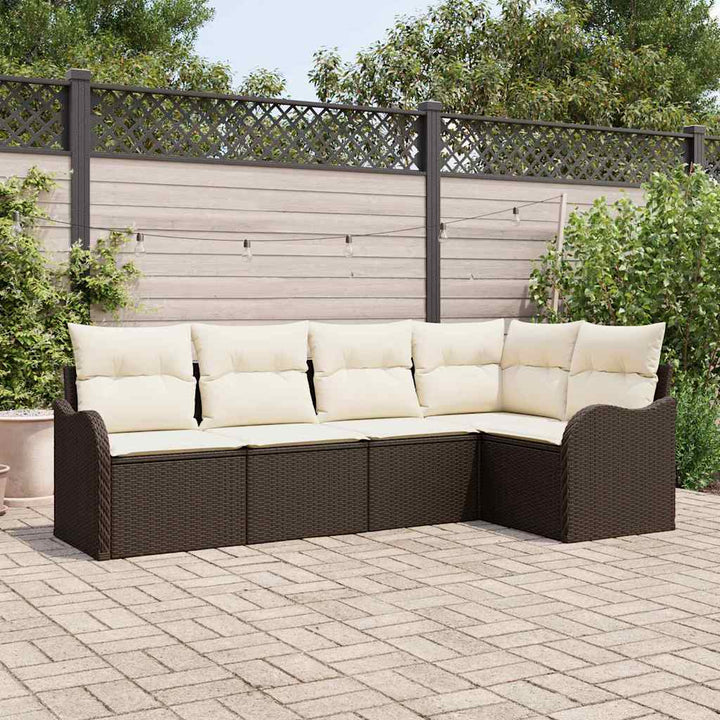 Havesofa Sæt med opbevaring 5 pcs Brun polyrattan