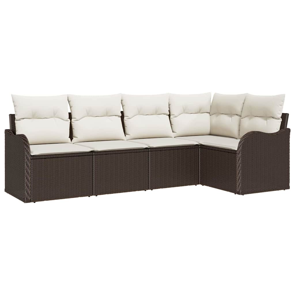 Havesofa Sæt med opbevaring 5 pcs Brun polyrattan