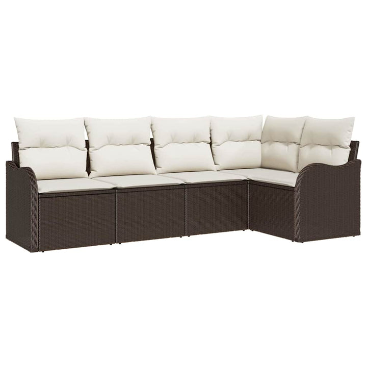 Havesofa Sæt med opbevaring 5 pcs Brun polyrattan